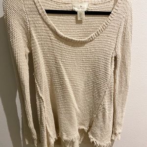 Ruby Moon Cream Frayed Waffle-knit Sweater, Size Small